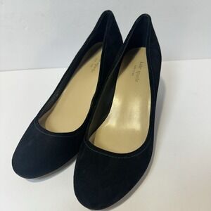 Kate Spade New York Black Suede Leather Wedge Heels Pumps Women's Shoes Size 8M